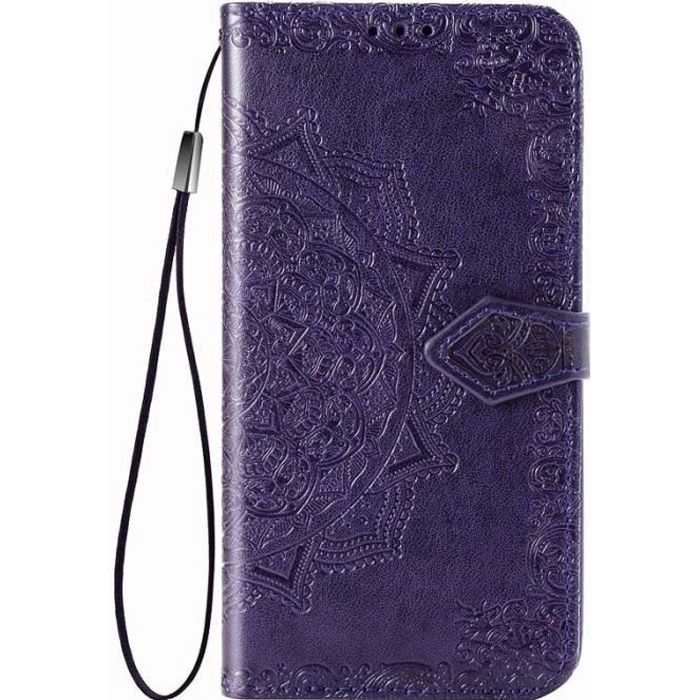 Étui Xiaomi Redmi Note 8 (2021), Coque Mandala Portefeuille Porte-Cartes Cuir Support Housse Protection, Violet