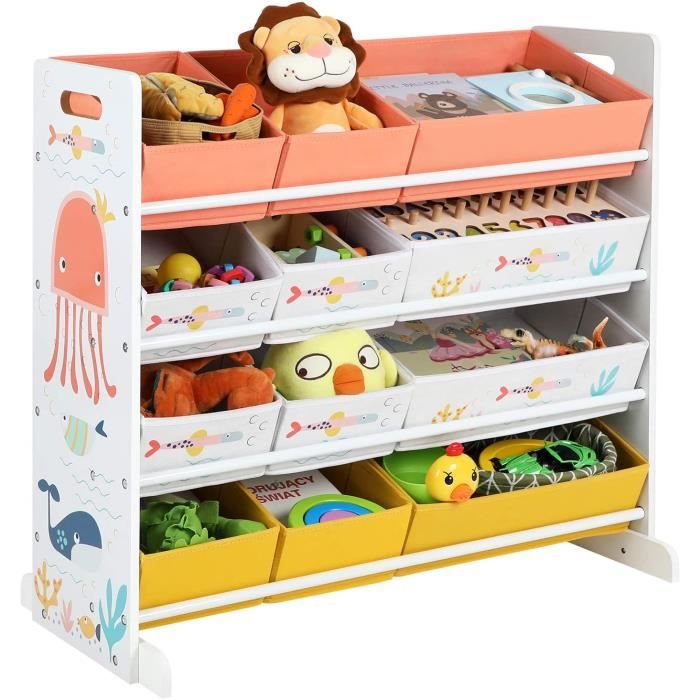 SONGMICS Étagère pour jouets enfant, Meuble avec 12 paniers, Organisateur jeux livres, 83 x 38 x 78 cm , Blanc GKRS04WT