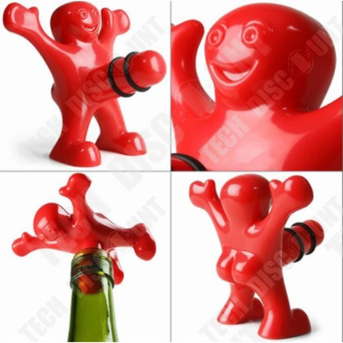 TD® Tire-Bouchon/Bouchon pour Vin Happy Man/ Ouvre-Bouteille Rouge en Forme de Bonhomme Heureux