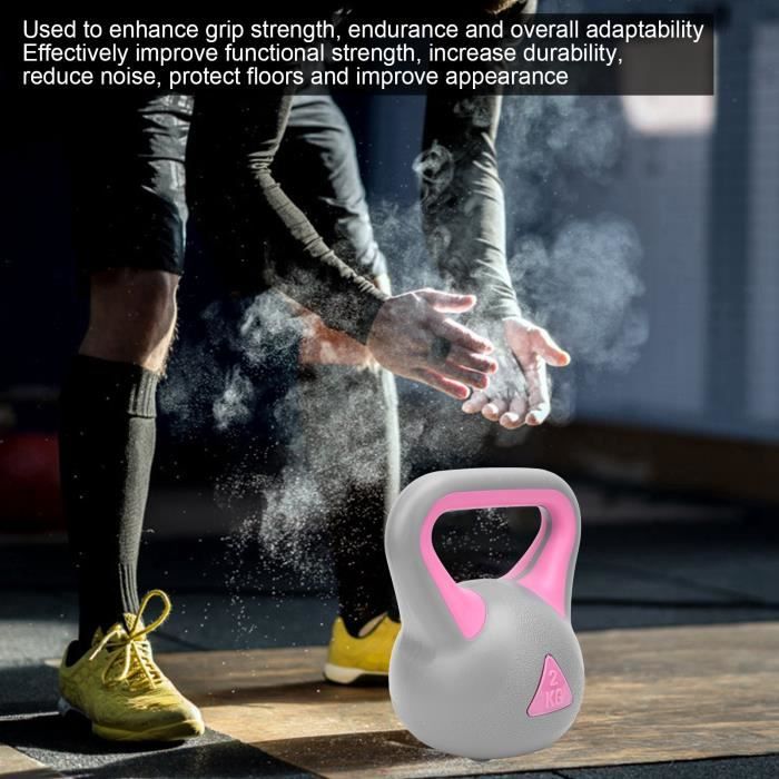 VINGVO 2KG Double Couleur Fitness Kettlebell Bras Musculation Haltère Large Grip Kettle (Gris Rose)