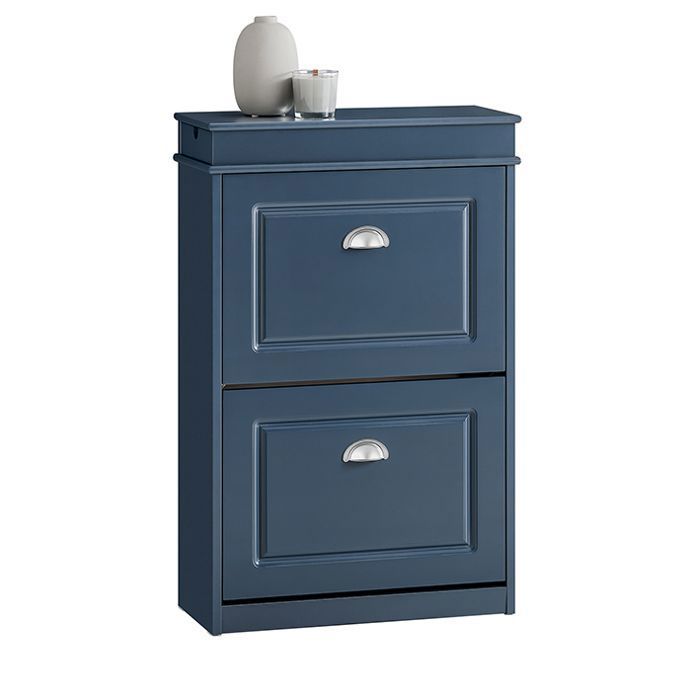 SoBuy Meuble Chaussures 2 Abattants Rangement 8 Paires Armoire Entrée Couloir Compact MDF Bleu 54x24x83 cm