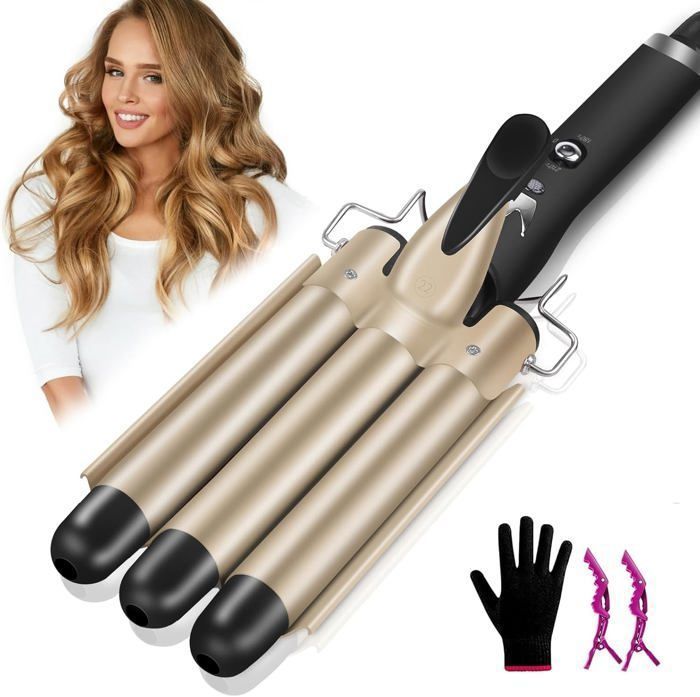 Fer à friser - 3 têtes 22 mm Fer à friser ondulé coiffure cheveux longs/courts bouclés pour femme température réglable