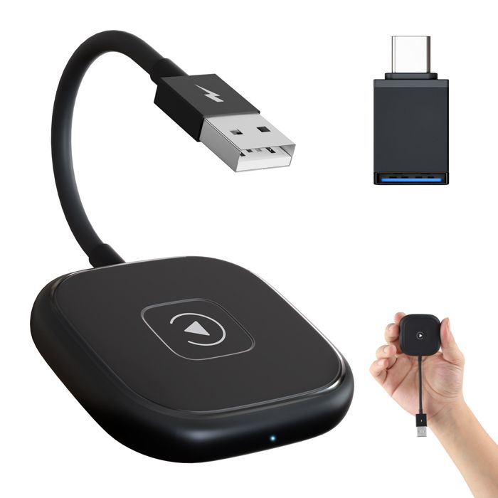 Adaptateur CarPlay Sans Fil Bemkia - Compatible IPhone IOS12+ & Android Auto | Plug & Play, USB-A/C Inclus