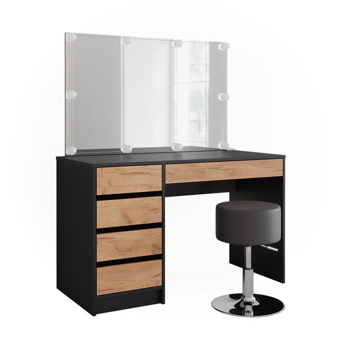 Coiffeuse Sherry 120x145cm avec miroir guirlande LED et tabouret Anthracite/Chêne doré Vicco 52029 Coiffeuse Sherry 120x145cm avec miroir guirlande LED et tabouret Anthracite/Chêne doré Vicco 52029
