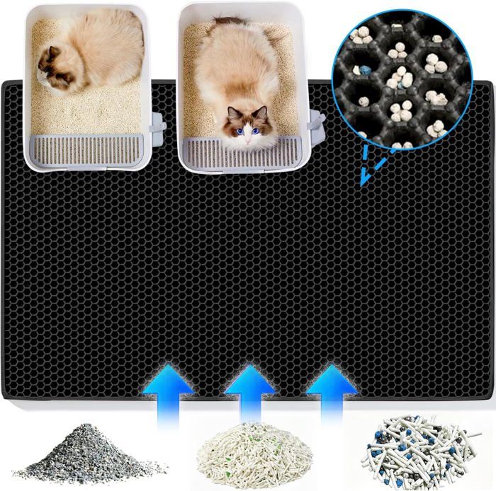 Meilleurs prix pour Tapis Litiere Chat xxl 90X60 CM Double Couche Conception en nid d'abeille, Tapis de Litière pour Chat Non Toxique EVA,