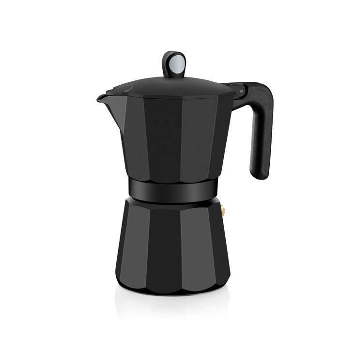 MONIX Induction Noir  Cafetière 12 tasses aluminium effet noir mat poignée et bouton en bakélite full induction sans trous