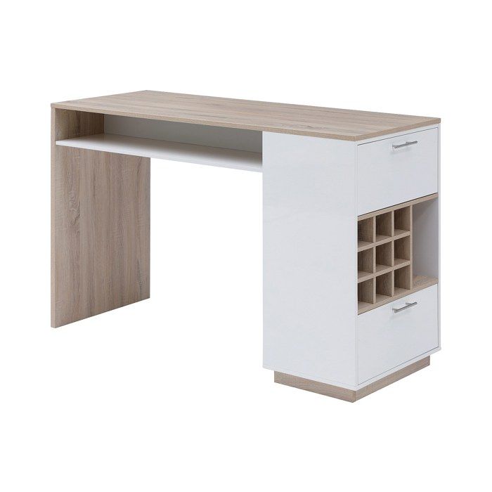 Meuble de bar avec rangements - Blanc et naturel - ANOSKI