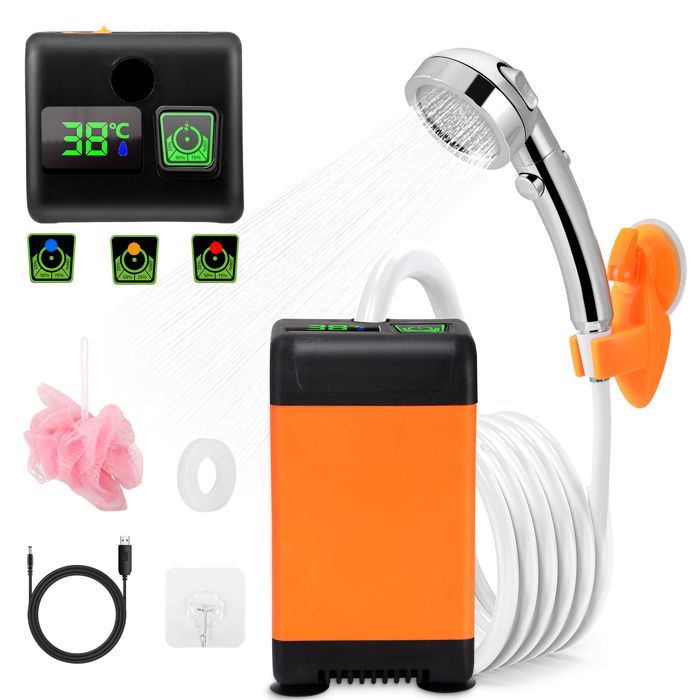 Kit Douche Camping Pro 7800mAh 12V Pompe Électrique Rechargeable Écran LED Température/Pression Réglable Portable Autonome
