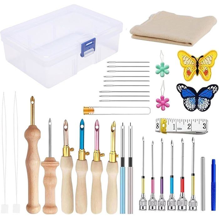 Kit D’aiguilles à Picoter – Dès 3 Ans – 10 Cartes, 2 Feutres, 2 Aiguilles, 6 Crayons Aquarelle – Broderie Créative