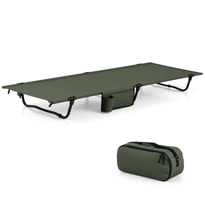 COSTWAY Lit de Camp Pliable avec Poche Latérale Sac de Transport pour Randonnée Plage Bureau Charge 150 kg 193 x 70 x 18 cm