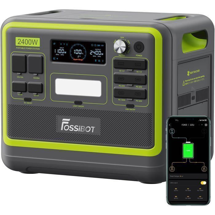 FOSSIBOT F2400 Centrale Électrique Portable LiFePO4 Batterie Générateur Solaire Electrique 2048Wh 2400W Station Energie