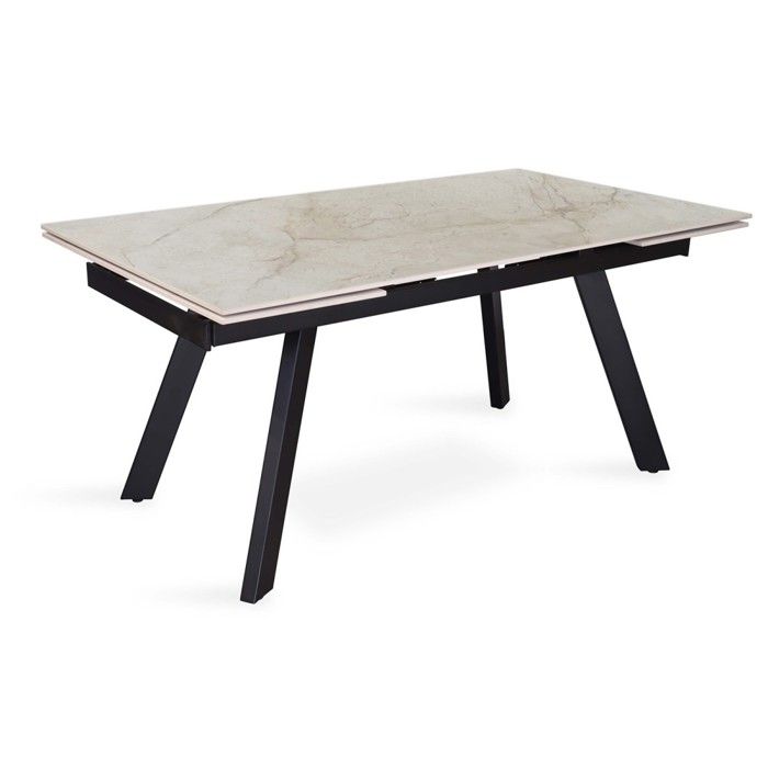 Table extensible LAROS – 160 à 240 cm – Plateau en pierre marbré beige – Structure métal – Design haut de gamme