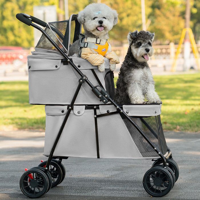 Comparer les prix de MIPAN.Double Couche Poussette Chien Chat- Pliable - Avce Ceinture de Sécurité + Animaux Voyage Poussette - 67 x 50 x 95 cm - Gris