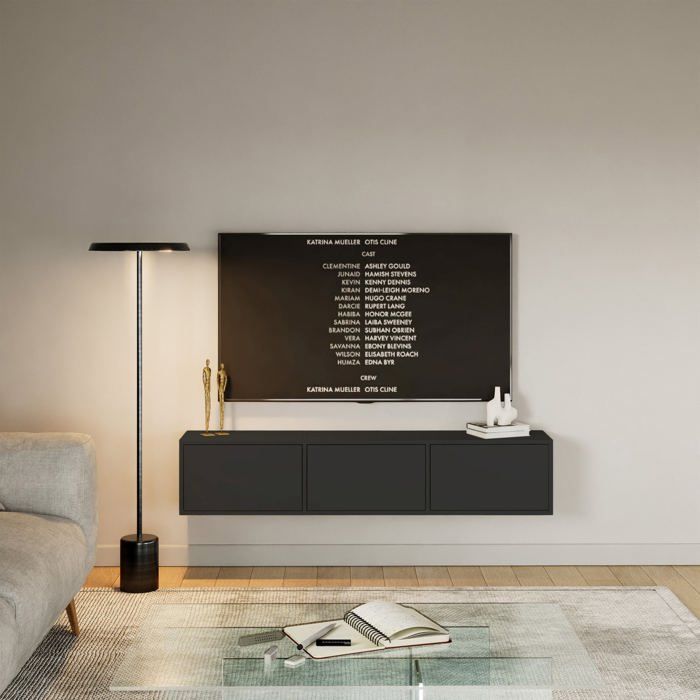 Meuble TV avec 3 abattants – FRAMME – noir – 150 cm