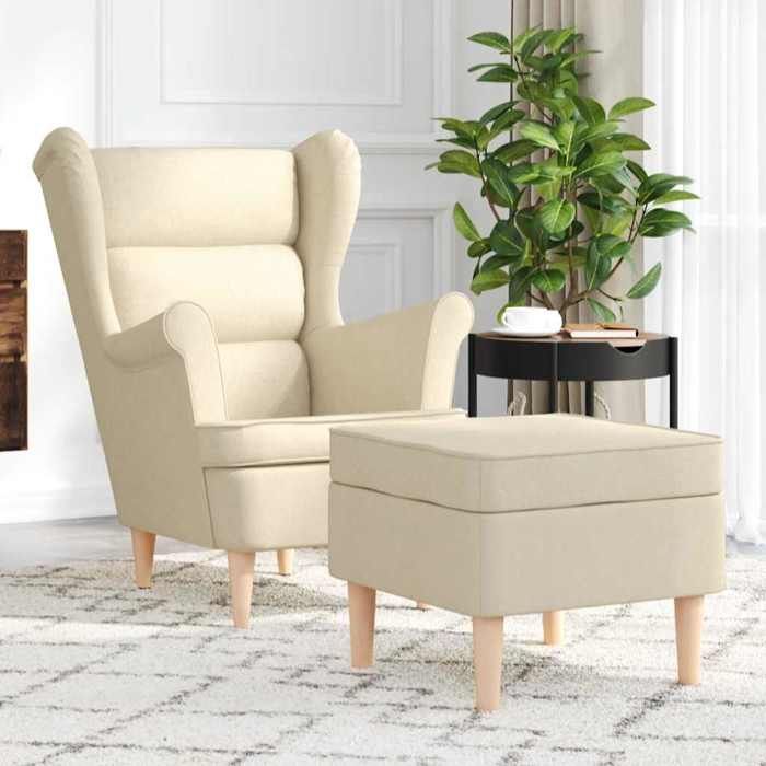 CHEZ JILI*Fauteuil Design Classique - RUIGOU - avec repose-pied Crème Tissu29759