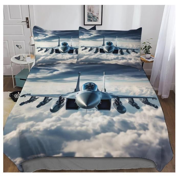 3 Pièces Parure De Lit Avion 200X200 Cm 1 Housse De Couette Et 2 Taies doreiller Ensemble De Literie Imprimé 3D Enfants - LMV