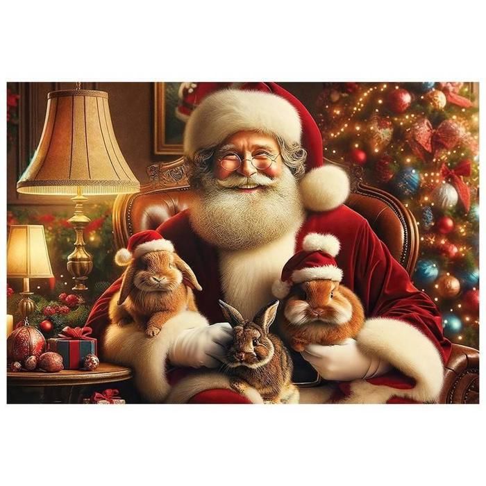 Puzzle 505 pièces en bois : Le Père Noël et ses adorables lapins