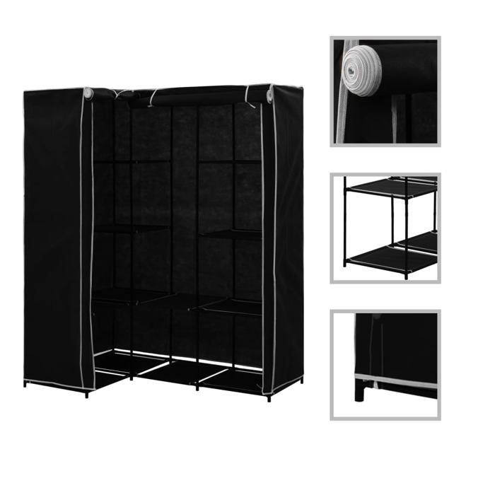 Garde-robe Noir style industriel en métal 130x87x169 cm pour chambre et dressing