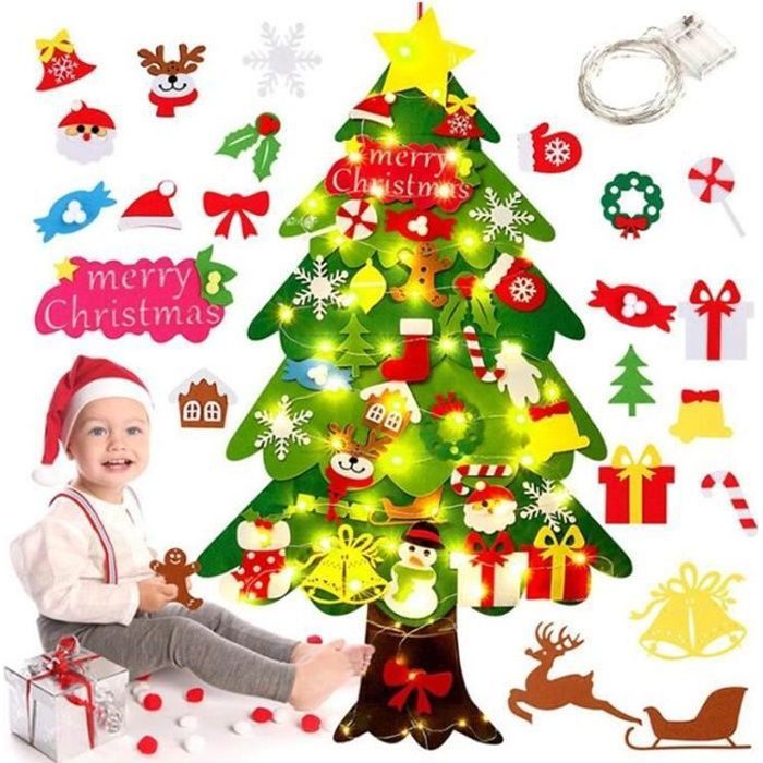 Feutre Arbre De Noël pour Enfants, 3.28ft Sapin Feutrine A Decorer, DIY Feutre Arbre De Noël avec 31Pcs Ornements, Sapins De Noël DéCoration pour Murales Fenêtre Porte