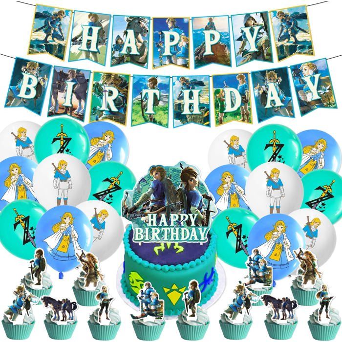 Décoration Anniversaire Légende De Zelda Jeux Populaires Ballons Enfants Anniversaire Fête Décoration Set Pull Flag Latex