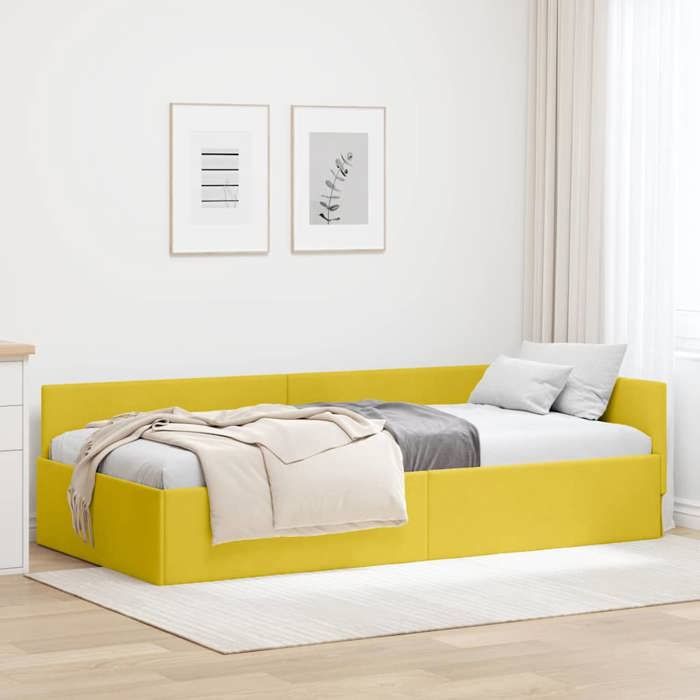 Cadre de lit dangle - CLOUD - 90x190 cm - Jaune - Velours - Design en L - Polyvalent canapé-lit - Hauteur 31 cm