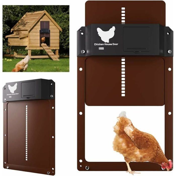 Porte automatique poulailler - OKZ - Capteur de lumière - Étanche IPX4 - Induction à pile - 35x24 cm - ABS durable