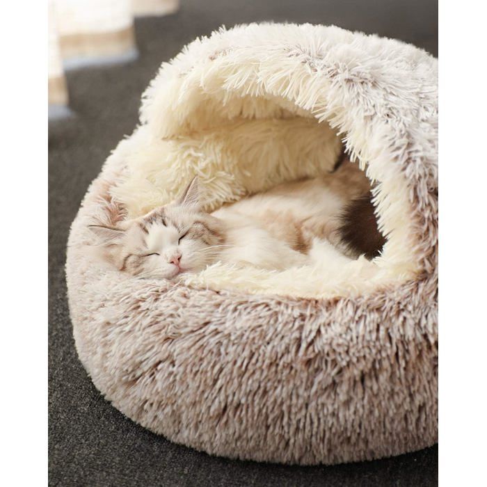 Niche pour chat et chat - Igloo - En peluche douce - Antidérapante et lavable - 50 x 50 cm - Marron
