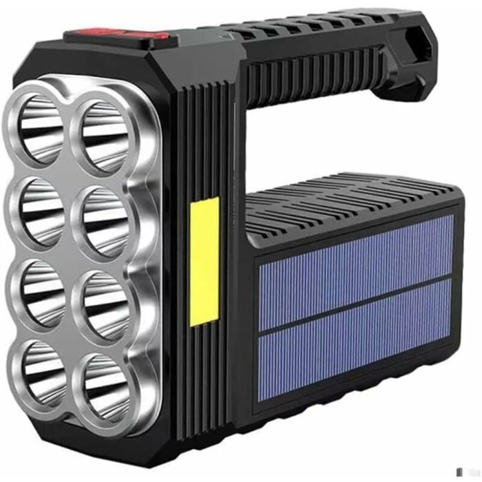 Mega Power Lampe de poche solaire 8 LED – Lampe torche portable rechargeable super lumineuse – Équipement de travail puissant – Lumi