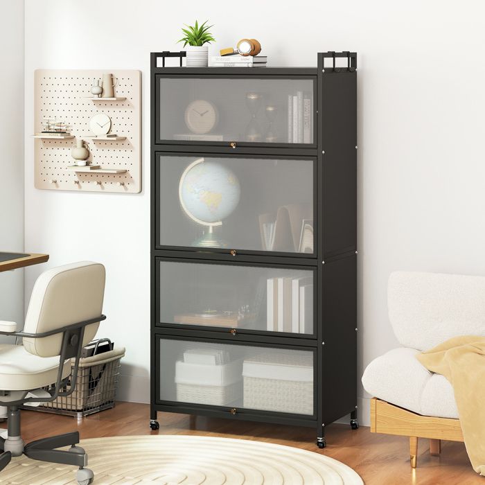 GIANTEX Buffet de Cuisine- 4 Portes Pliantes- 4 crochets- 4 Roulettes- Armoire de Rangement- Salon Bureau- 80 5 x 40 x 162 cm-