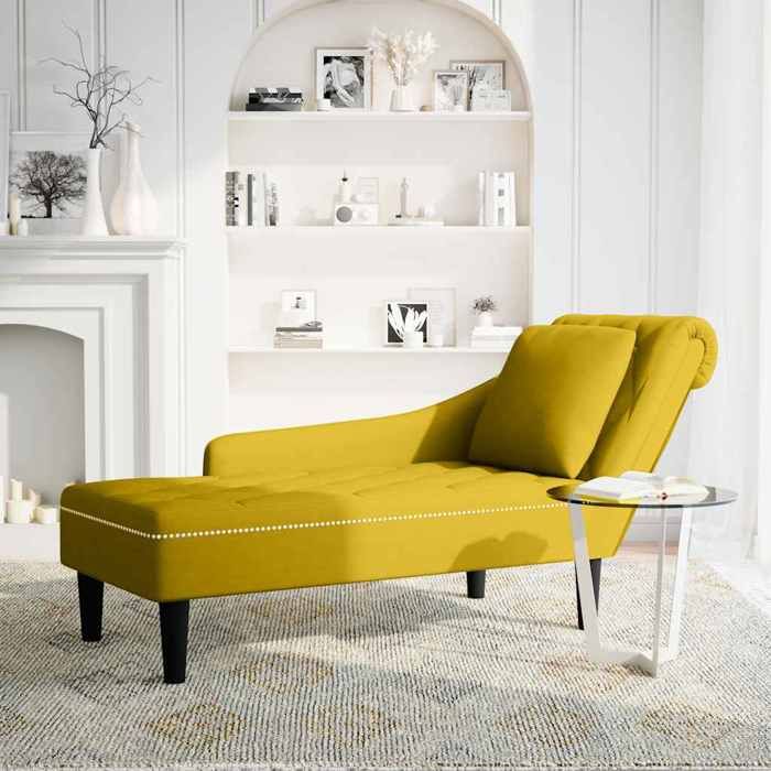 NEUF 2026 CHIC Fauteuil long-Chaise longue SWEETY 1 PLACE avec coussin et accoudoir droit jaune velours 145x56x70 cm CCC3290