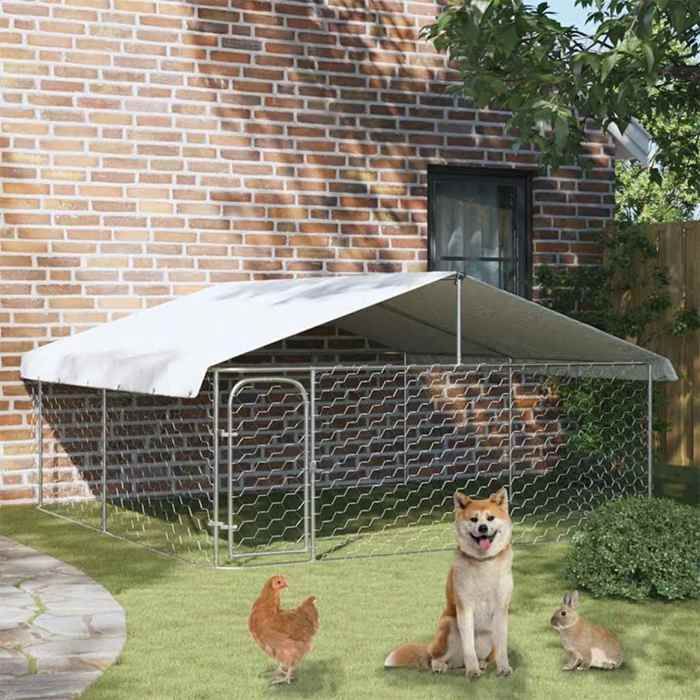Argent Chenil dextérieur grande cage pour chien avec toit 300x300x150 cm A216