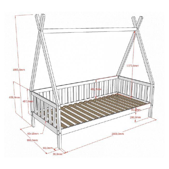 Lit cabane - VIPACK - TIBEHK9114 - Pin massif - Blanc 90x200 cm - Barrière 3 côtés Lit cabane - VIPACK - TIBEHK9114 - Pin massif - Blanc 90x200 cm - Barrière 3 côtés