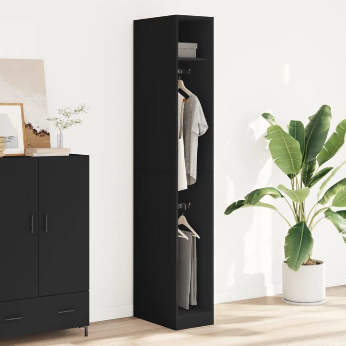 [28666]Garde-robeMeuble de chambre - MEUBLECHIC - Placard de rangement - noir 30x50x200 cm bois dingénieriePoids:33 Kg
