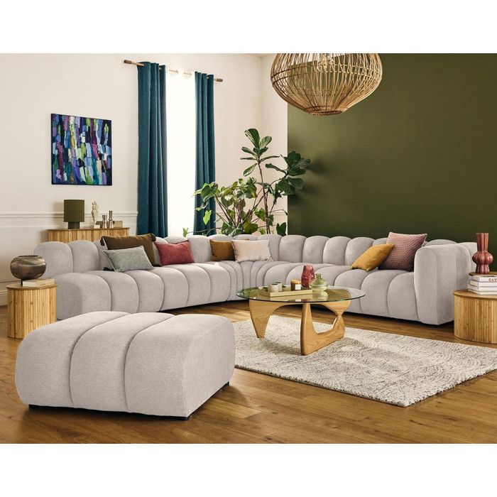 Debbie - canapé modulable dangle gauche 5 places en tissu texturé - Beige Debbie - canapé modulable dangle gauche 5 places en tissu texturé - Beige