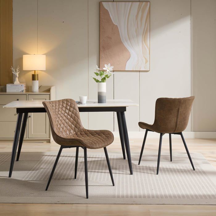 Chaise ergonomique en cuir PU - LUNSY - Lot de 2 - Hauteur dassise 47 cm - Revêtement cuir PU - Structure métallique