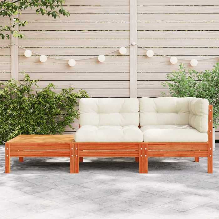 Promotion mars * Canapé dextérieur(1 PC)- YUNYAN - Canapé de jardin - MEUBLE JARDIN - avec coussins et repose-pied bois pin massi