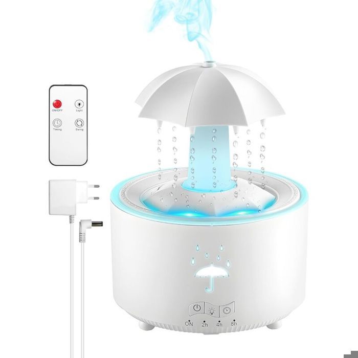 Humidificateur dair avec Lampe Pluie pour Chambre 300ml Diffuseur Huiles Essentielles avec 7 Lumières LED de Couleur Humidific