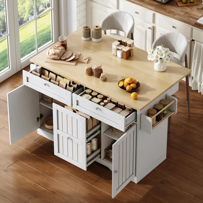 Desserte de cuisine à roulettes 120x45-70x92cm Îlot central de cuisine avec plan de travail extensible 2 tiroirs et 2 portes blanc Desserte de cuisine à roulettes 120x45-70x92cm Îlot central de cuisine avec plan de travail extensible 2 tiroirs et 2 portes blanc