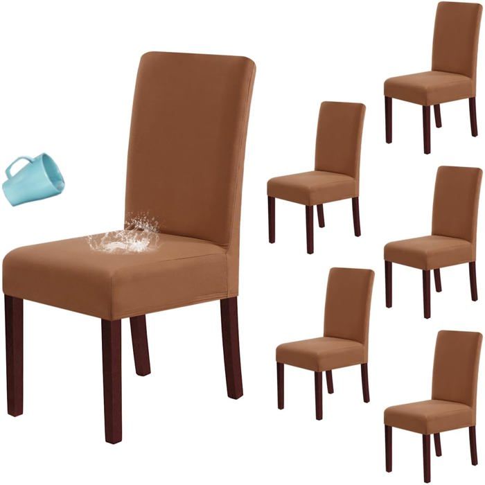 Housses de Chaise de Salle à Manger Imperméables Extensibles Lot de 6 Tissu Polaire Épais Lavable Camel