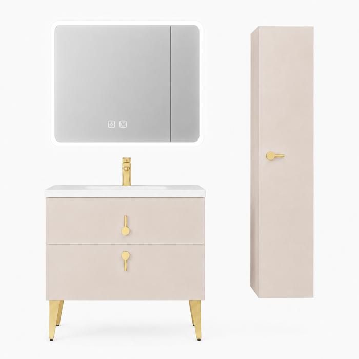 Ensemble meuble de salle de bain avec vasque armoire miroir LED et colonne - 80 cm - Blanc - NORVA