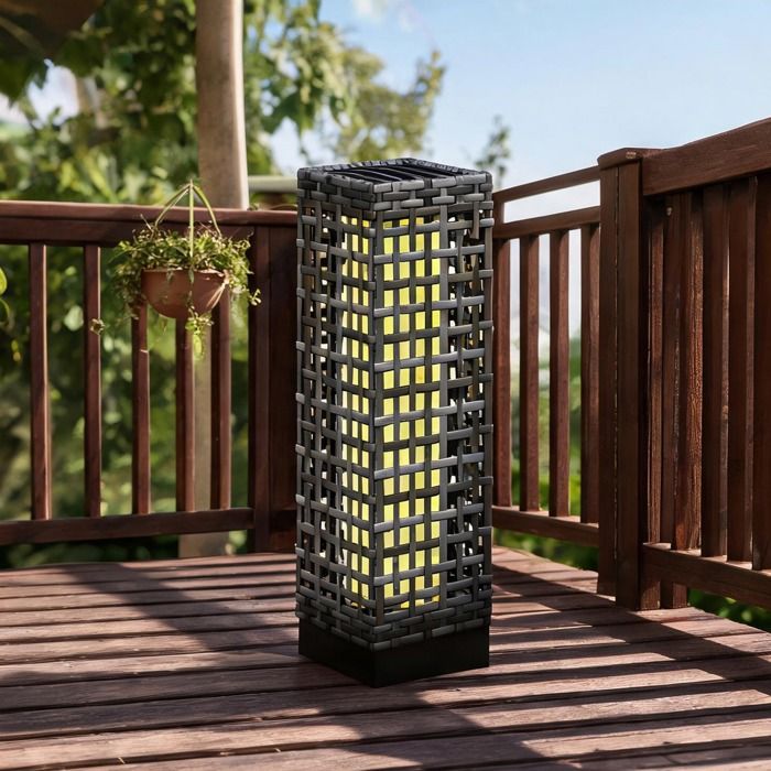Lampe solaire dextérieur en osier synthétique gris ardoise 46 cm détecteur crépusculaire LED blanc chaud