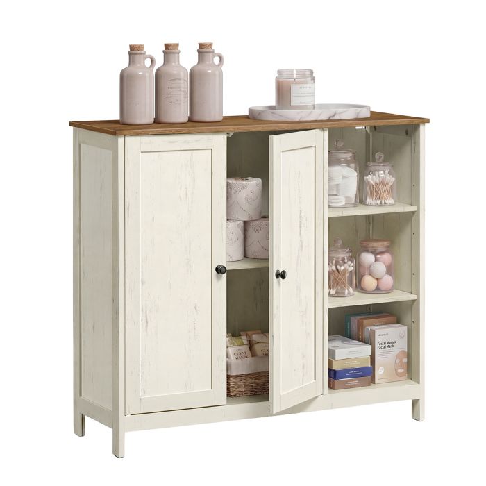 Armoire de Salle de Bain avec 2 Portes et Compartiments Ouverts 90 x 30 x 80 cm Blanc et Taupe Armoire de Salle de Bain avec 2 Portes et Compartiments Ouverts 90 x 30 x 80 cm Blanc et Taupe