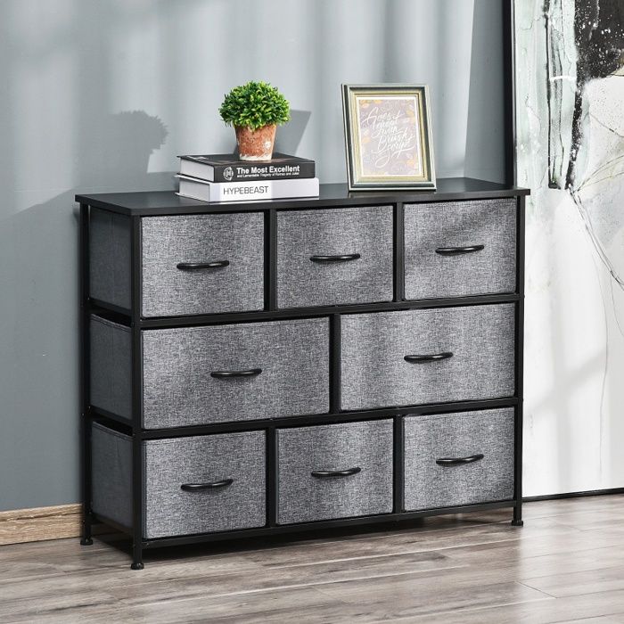 Commode Chiffonnier - 100x785x30cm - Meuble de Rangement Moderne avec 8 Tiroirs en Tissu et Kit Anti-Basculement - Gris Foncé