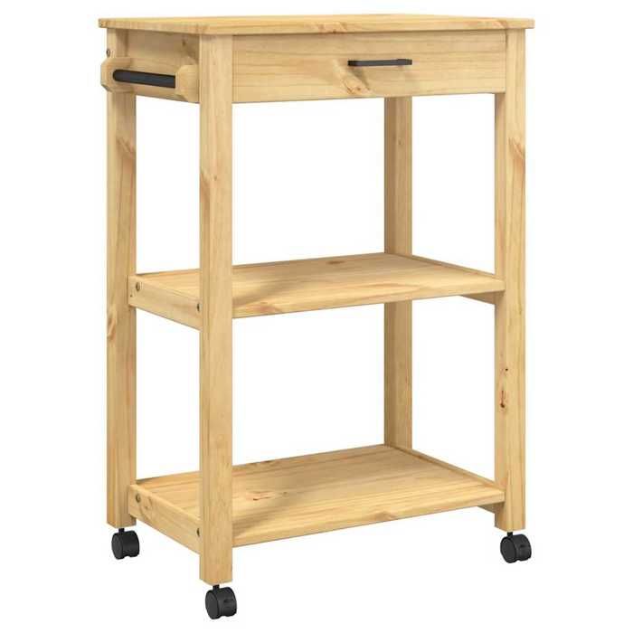Chariot de cuisine - vidaXL - Desserte de cuisine - bois de pin massif - 60 x 40 x 88 5 cm - Verrouillable - 2 étagères 400vck35x
