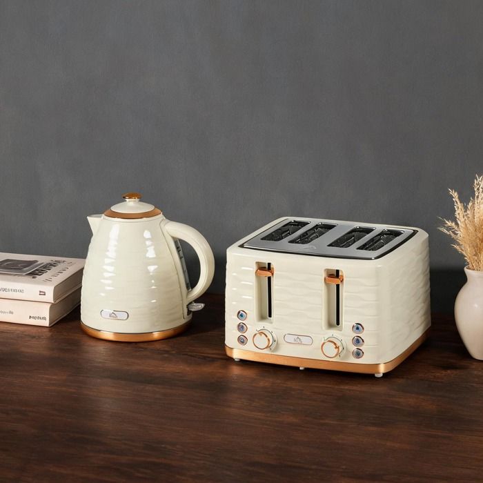 Set petit-déjeuner grille-pain et bouilloire 2-en-1 7 niveaux de brunissage design chromé neutre beige