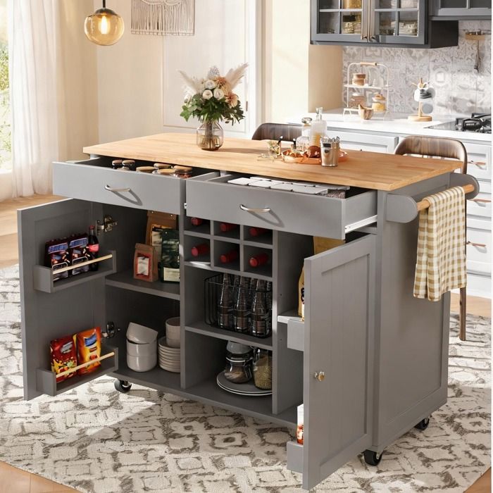 Meuble de cuisine multifonction slate gray 102x45x92 cm îlot avec roulettes MDF effet bois et métal rangements ajustables
