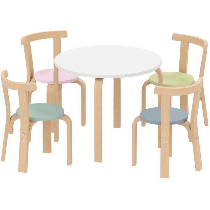 SENVIRO ensemble table et chaises enfant 5 pieces 60 x 60 x 50 cm 1 table ronde et 4 chaises multicolore