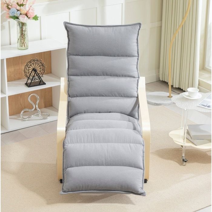 Fauteuil Relax En Velours Gris Clair Siege De Lecture FloraGrace Pour Salon Repose-Pieds Reglable 67x93-114x105cm