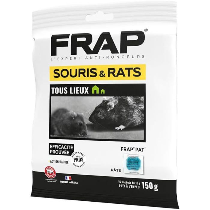 Appât Anti Rongeurs Prêt à l’Emploi - Pâtes Pour Rats & Souris Tous Lieux - Efficacité Prouvée Action Rapide -15x10g- Sachet