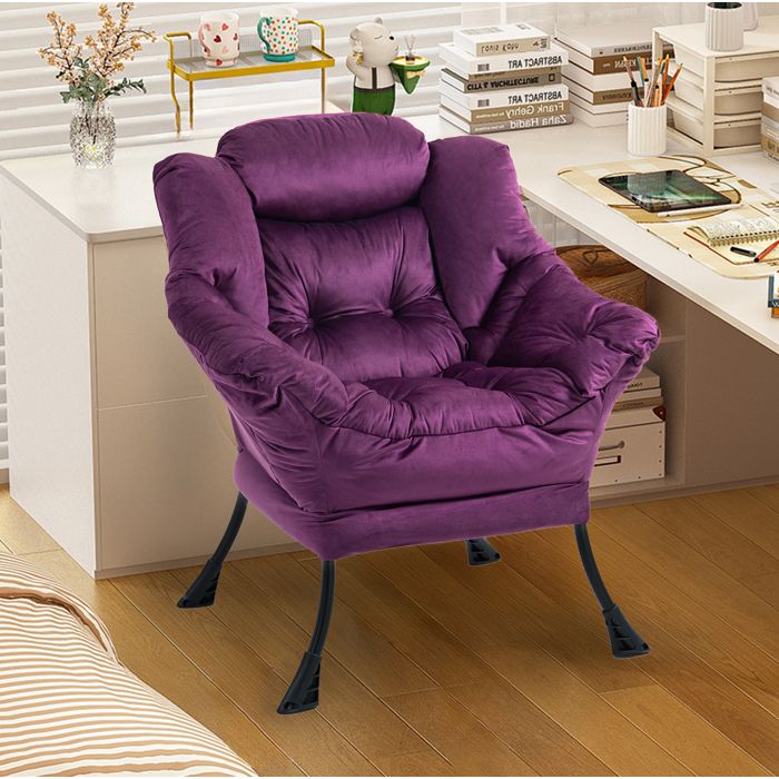 Fauteuil de Relaxation avec Accoudoirs - YEAVIO - Appui-tete Structure en Metal Velours Violet 81 × 65 × 95 cm